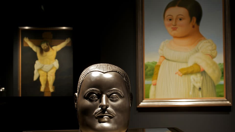 Botero's artwork is showcased in the 2009 exhibition "The Baroque World of Fernando Botero" at the Bowers Museum in Santa Ana, California, which was then the first major US retrospective of his work presented in more than 30 years. - Damian Dovarganes/AP