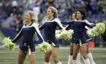 <p>Seattle Seahawks Sea Gals cheerleaders perform during an NFL football game against the Philadelphia Eagles, Sunday, Nov. 20, 2016, in Seattle. (AP Photo/John Froschauer) </p>