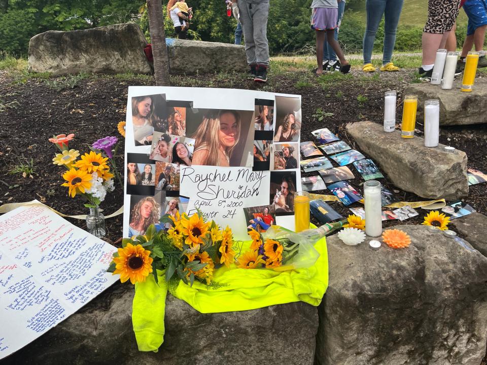 Friends of Raychel Sheridan, 24, gathered for a vigil in her memory Thursday evening in Monument Park in Canton. Investigators believe she was killed in her Plain Township apartment.