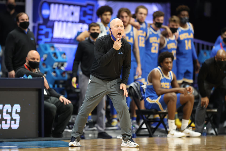 INDIANAPOLIS, INDIANA - MARCH 28:Head coach Mick Cronin of the UCLA Bruins reacts against the Alabama Crimson Tide during the second half in the Sweet Sixteen round game of the 2021 NCAA Men's Basketball Tournament at Hinkle Fieldhouse on March 28, 2021 in Indianapolis, Indiana. (Photo by Andy Lyons/Getty Images)