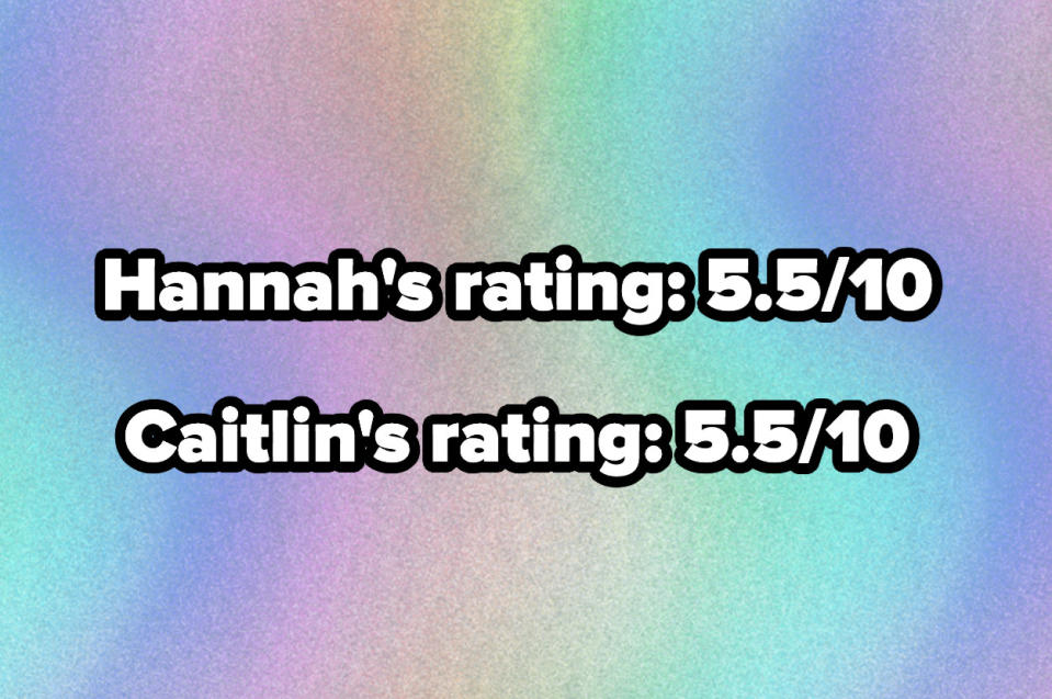 text reading, "Hannah's rating 5.5/10 and caitlin's rating 5.5/10"