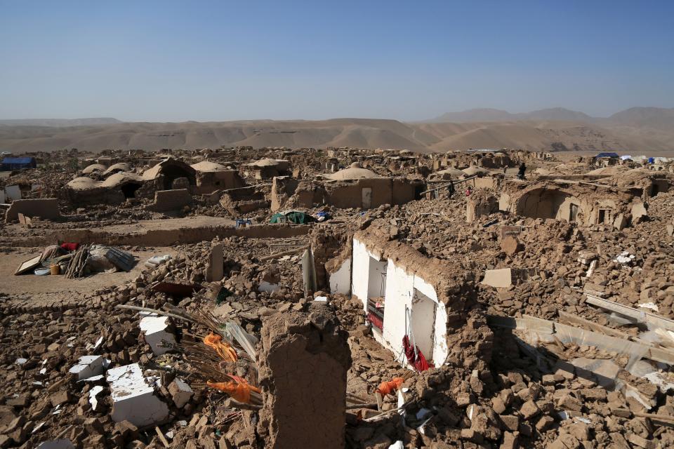A general view shows debris of houses that were damaged in a series of earthquakes, in Injil district of Herat province on October 15, 2023. A magnitude 6.3 earthquake killed two people in western Afghanistan on October 15, with damaged prisons emptied and residents fleeing a region where tremors have claimed at least 1,000 lives this past week.