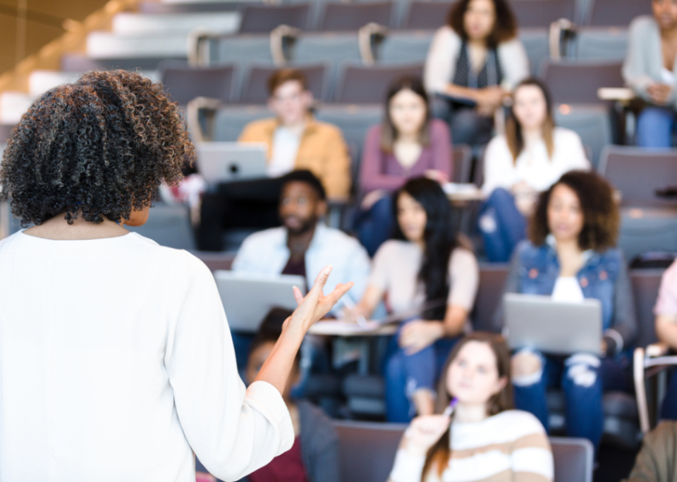 A college professor giving a lecture.