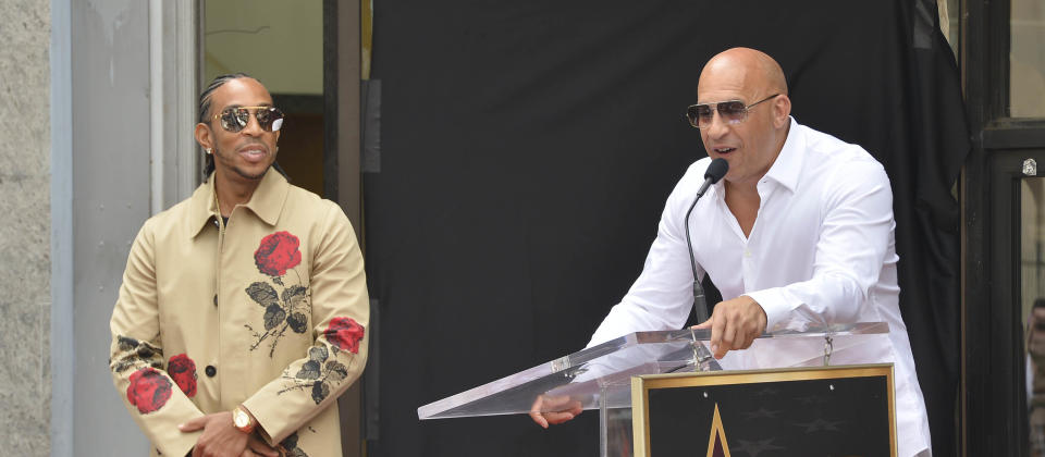 Ludacris and Vin Diesel are seen at the ceremony honoring Ludacris with a star on the Hollywood Walk of Fame, on May 18, 2023 in Los Angeles. / Credit: Zerojack/Star Max/GC Images via Getty Images
