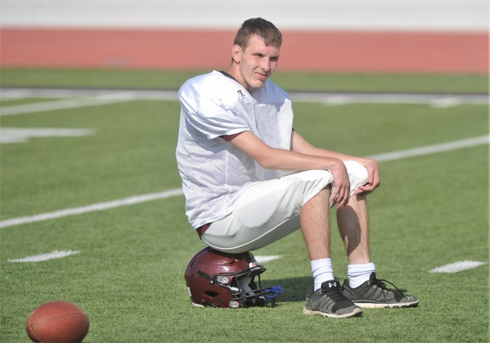 Lingleville's Jonathan Davis watches his teammates on the Red Team practice Friday at Wylie's Hugh Sandifer Stadium.