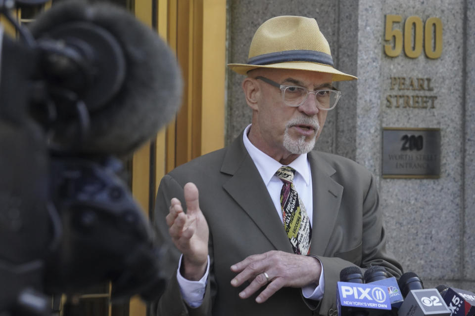 Jury foreman John Patrick speaks with media outside Manhattan federal court following the sentencing of convicted Islamic terrorist Sayfullo Saipov, Wednesday May 17, 2023, in New York. Saipov, 35, was given 10 life sentences and another 260 years in prison on Wednesday for killing eight people with a truck on a bike path in Manhattan and severely injuring 18 others in 2017. (AP Photo/Bebeto Matthews)