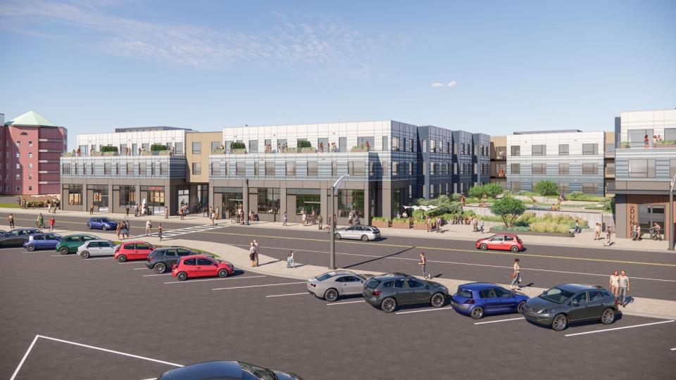 This rendering of Paragon Dunes shows a view on Nantasket Avenue. The proposal seeks to build 132 apartments and under 7,000 square feet of retail.