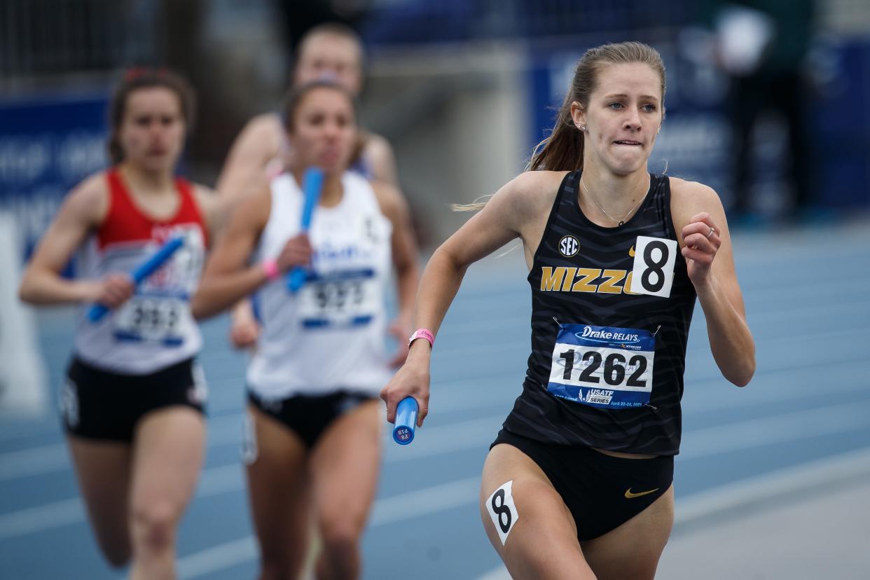 Missouri's Kelsey Schweizer, seen here during the 2021 Drake Relays, earned her first white flag as a collegiate athlete on Friday.