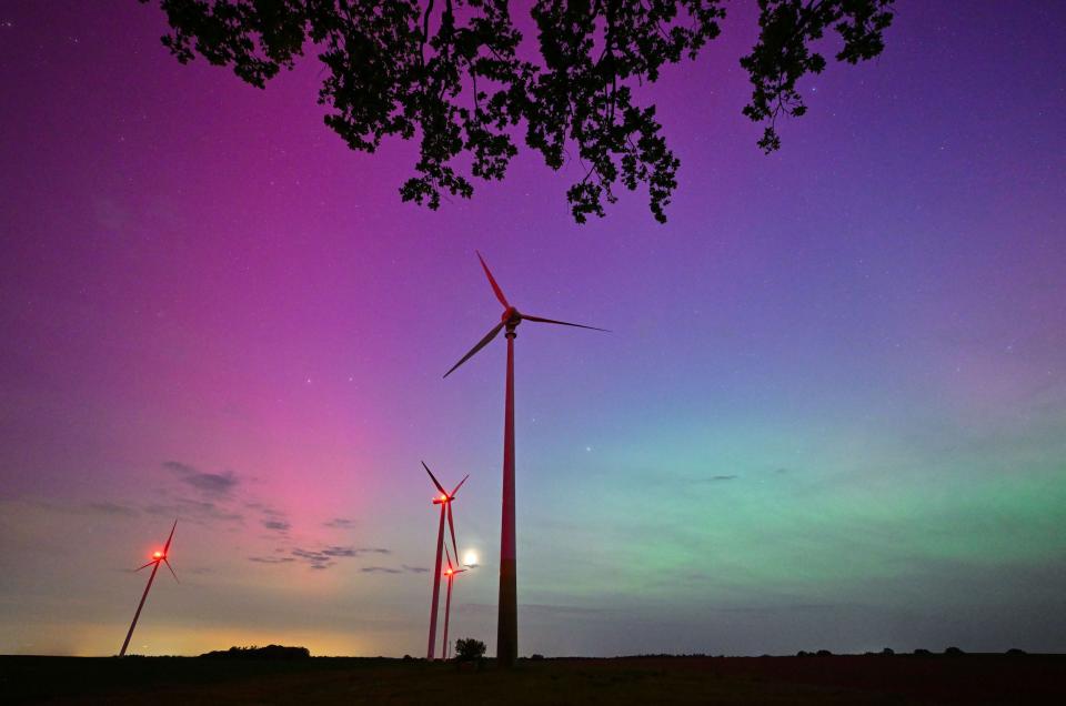 aurora against the background of wind turbines
