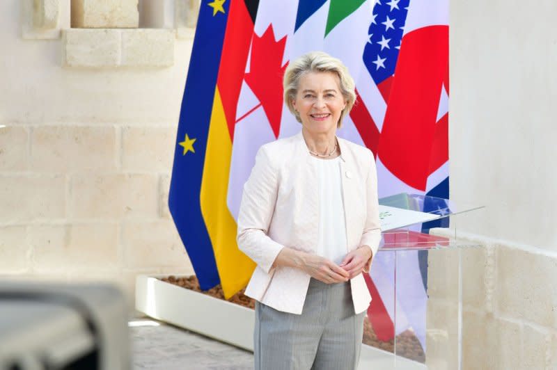 Six EU center-left negotiators Tuesday nominated Ursula von der Leyen for another term as European Commission President. EU member state leaders will vote Thursday to fill that position and two other top EU leadership positions. File Photo by G7/UPI