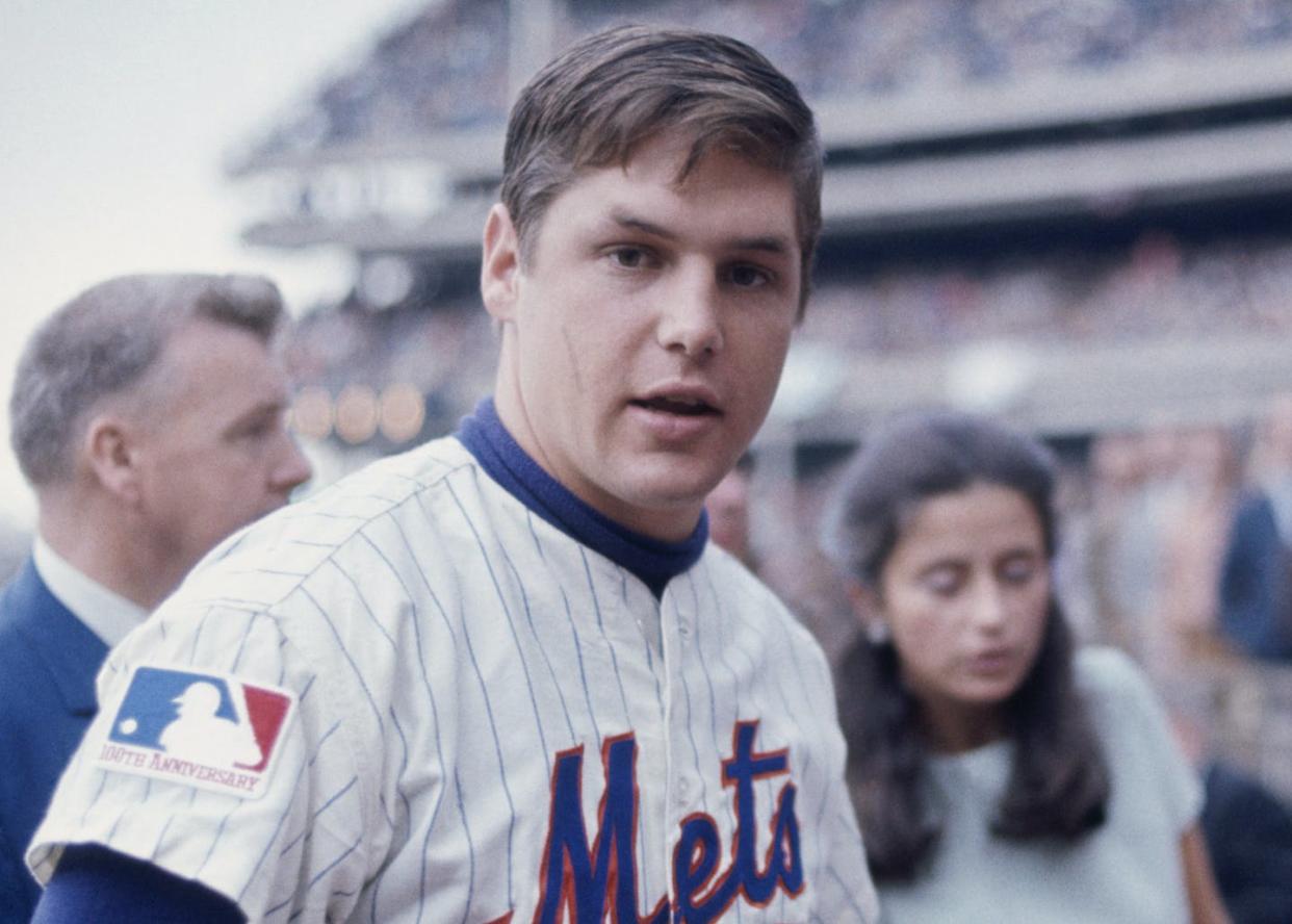 <span class="caption">Tom Seaver at Shea Stadium in Flushing, N.Y. in 1969, when he led the once 'Lovable Losers' to the World Series. The Mets won, and many cited Seaver's pitching mastery and leadership. </span> <span class="attribution"><a class="link " href="https://www.gettyimages.com/detail/news-photo/tom-seaver-of-the-new-york-mets-signs-autographs-at-shea-news-photo/51494315?adppopup=true" rel="nofollow noopener" target="_blank" data-ylk="slk:Focus On Sport/Getty Images;elm:context_link;itc:0;sec:content-canvas">Focus On Sport/Getty Images</a></span>