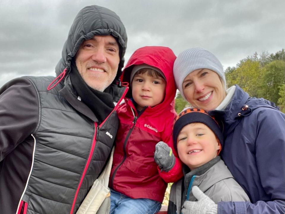 The author and her family wearing winter clothing.