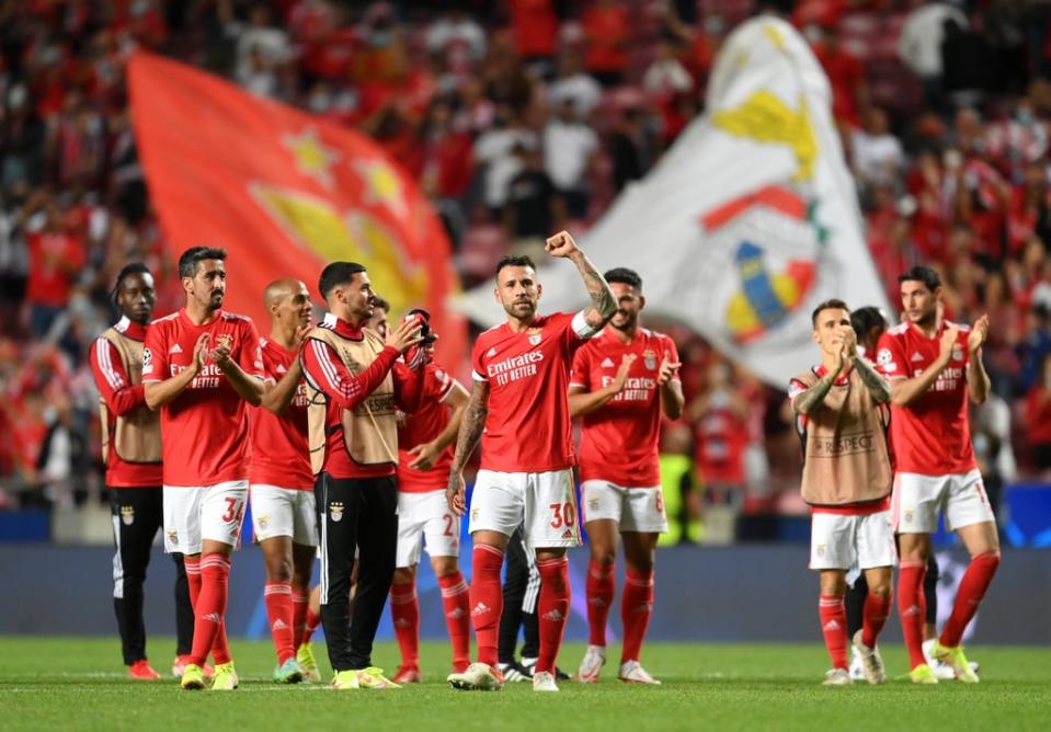 Nicolas Otamendi, centre, celebrates with his Benfica teammates (Getty)