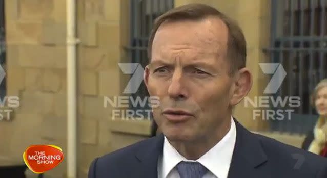 Tony Abbott has fronted media for the first time since he was allegedly head-butted. Photo: 7 News