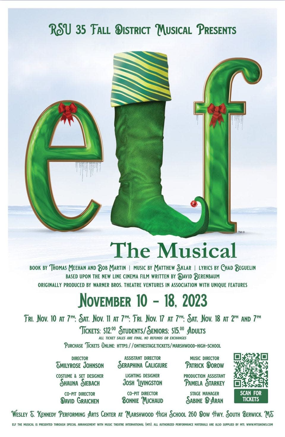 Marshwood High School presents "Elf the Musical" on Friday, Nov. 17 and Saturday, Nov. 18, 2023.