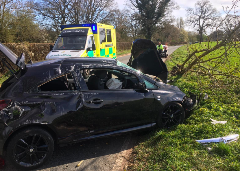 The driver of the car crashed on the B4009 #Thatcham while driving ten miles from home to walk their dog. (Thames Valley Police)