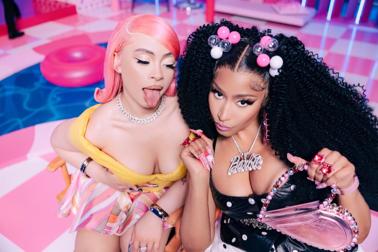 Ice Spice (left) and Nicki Minaj teamed for "Barbie World," which borrows heavily from the 1997 hit "Barbie Girl" by Aqua.