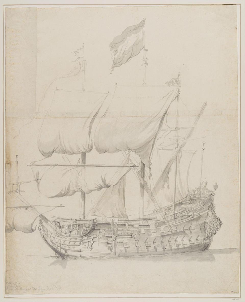 An image of a two-decker ship thought to be the Dutch vessel Klein Hollandia - Victoria and Albert Museum
