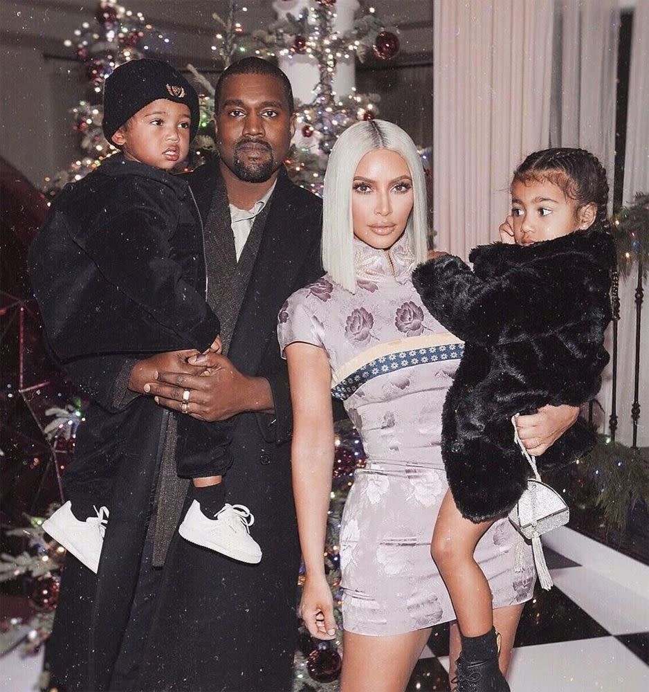 Kanye and Kim Kardashian West with their children Saint and North