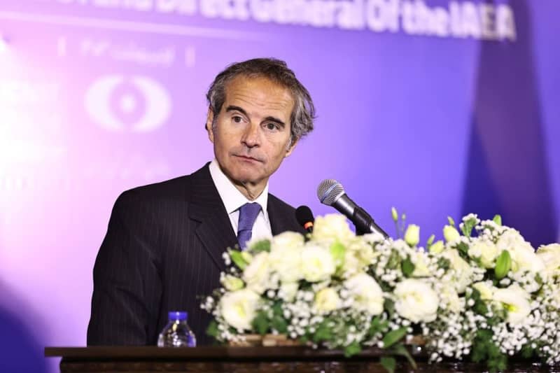 Director General of the International Atomic Energy Organization (IAEA) Rafael Grossi speaks during a joint press conference with Iran's Atomic Energy Department (AEOI) Mohammad Eslami after their meeting in Isfahan. Aeoi/ZUMA Press Wire/dpa