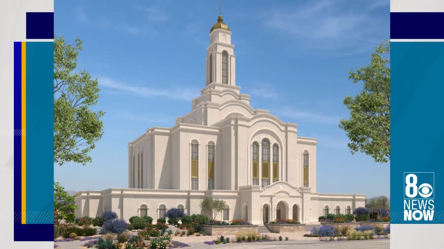 <em>An exterior rendering of The Lone Mountain Temple was released on Feb. 26, 2024. It will be the second temple built in Las Vegas by the LDS church. (Photo provided by The Church Of Jesus Christ of Latter-day Saints.) </em>
