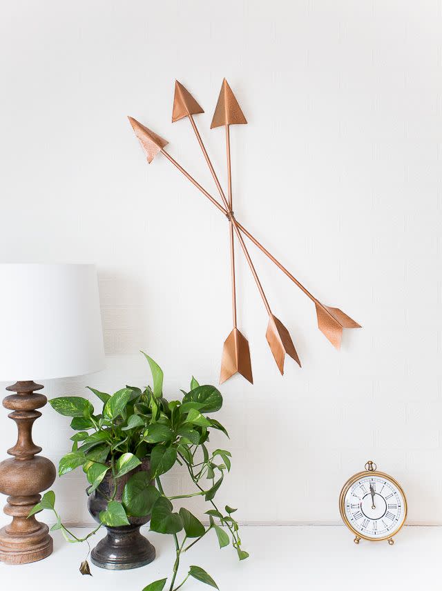<p>For something a little more sophisticated that doesn't immediately scream Valentine's Day, try this trio of arrows on the wall. </p><p>Get the tutorial at <a href="https://www.craftberrybush.com/2016/02/modern-arrow-wall-art.html" rel="nofollow noopener" target="_blank" data-ylk="slk:Craftberry Bush;elm:context_link;itc:0;sec:content-canvas" class="link ">Craftberry Bush</a>.</p><p><a class="link " href="https://www.amazon.com/RMP-040-3003-Aluminum-Sheet/dp/B00HS0CNIW/?tag=syn-yahoo-20&ascsubtag=%5Bartid%7C10072.g.34866812%5Bsrc%7Cyahoo-us" rel="nofollow noopener" target="_blank" data-ylk="slk:SHOP ALUMINUM SHEET;elm:context_link;itc:0;sec:content-canvas">SHOP ALUMINUM SHEET</a></p>