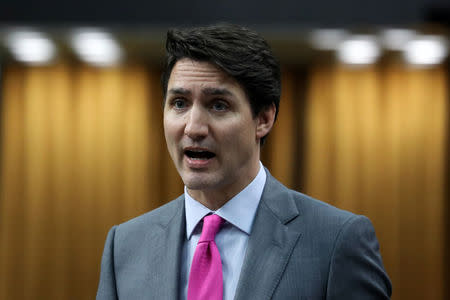 Canada's Prime Minister Justin Trudeau speaks during Question Period in the House of Commons on Parliament Hill in Ottawa, Ontario, Canada, April 10, 2019. REUTERS/Chris Wattie