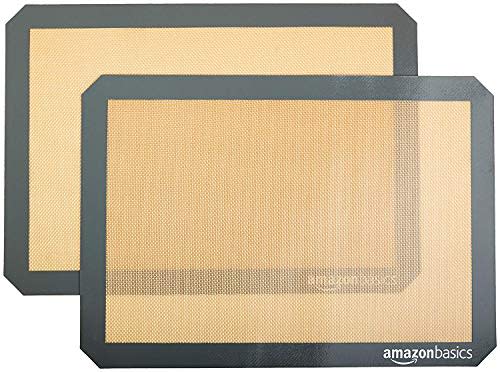 Amazon Basics Silicone, Non-Stick, Food Safe Baking Mat, Pack of 2, New Beige/Gray, Rectangular, 16.5