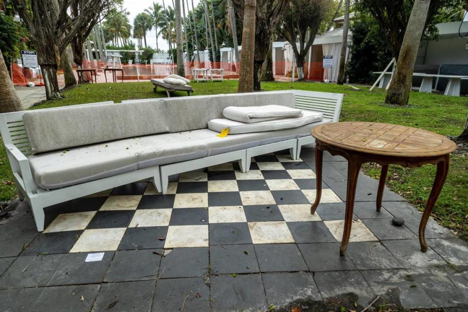 Outdoor furniture is for sale at the liquidation sale going on at the iconic Delano hotel.