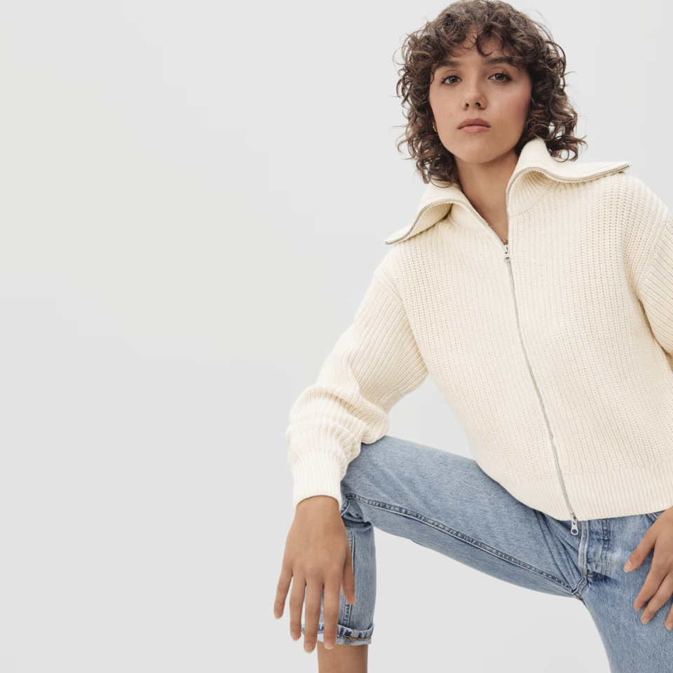 The Chunky Cardigan in Canvas (Photo via Everlane)