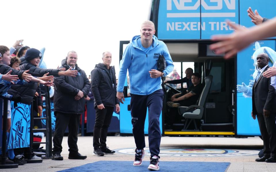 Erling Haaland of Manchester City arrives at the stadium prior to the Premier League match between Manchester City and Leicester City - Getty Images/Lexy Ilsley