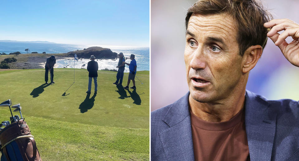 Pictured left is Crescent Head Golf Course and NRL legend Andrew Johns on the right.