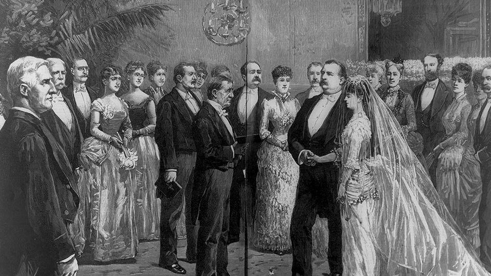 President Grover Cleveland marries Frances Folsom Cleveland on June 2, 1886, in the Blue Room at the White House. - Thure De Thulstrup/Library of Congress