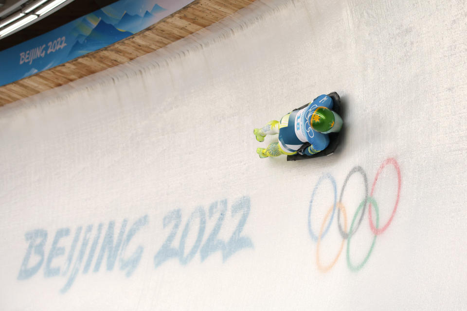 Jackie Narracott, pictured here in action during the women's skeleton heats at the Beijing Winter Olympics.