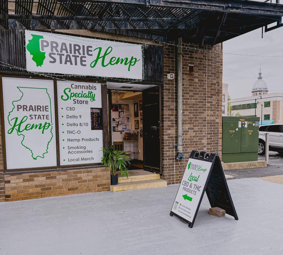 The outside of Prairie State Hemp at 460 E. Washington St. in downtown on Dec. 30, 2023. Prairie State Hemp is one of the stores which will be effected by a bill which will pause sales of delta-8 THC.