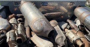 Sample photo of recovered catalytic converters. Sheriff’s deputies responded to a suspect stealing a catalytic converter from a shed in Apple Valley and another attempting to sell the auto part at a recycling center.