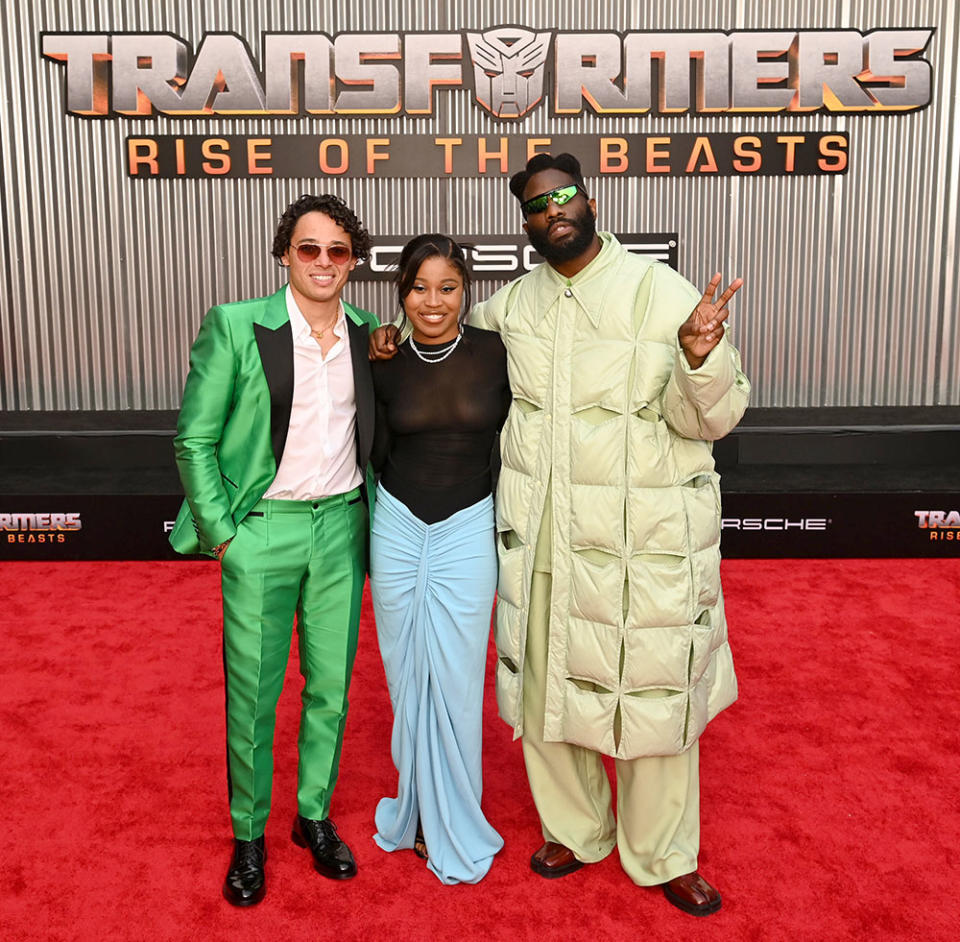 Anthony Ramos, Dominique Fishback and Tobe Nwigwe attend the US Premiere of Paramount Pictures' Transformers Rise of the Beasts at Kings Theatre on June 05, 2023, in Brooklyn, New York.