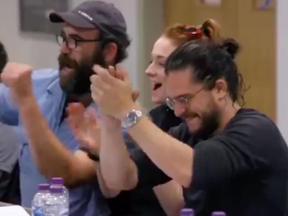 HBO’s Game of Thrones documentary The Last Watch revealed the precise moment the cast discovered Arya would kill the Night King.The behind-the-scenes footage from the table read shows actors including Sophie Turner, Kit Harington and Maisie Williams herself responding to the moment as it’s read out by producer Bryan Cogman.Cogman says: “He stops before Bran and raises his sword to strike, but something is hurtling towards him out of the darkness: Arya. She plunges the dagger up through the Night King’s armour. The Night King shatters.”Just like viewers did when they watched the moment play out on screen, the show’s stars – also including Rory McCann (The Hound) and Isaac Hempstead-Wright (Bran Stark) – all cheered the moment as Williams performed a little dance.> THE CAST FINDING OUT ARYA IS THE ONE WHO KILLS THE NIGHT KING & THEY ALL CHEER FOR HER!❄️👏🏼👌🏼 GamefThrones TheLastWatch pic.twitter.com/bIUDYC3Due> > — ✨JESSICA✨ (@Scavenger_Jess) > > May 27, 2019 Despite her excitement, Williams was quite candid about thinking fans would hate the twist.This wasn’t the only secret footage fans got to glimpse. Later in the special, which aired one week after the show came to a close, viewers witnessed Harington’s emotional reaction to learning his character Jon Snow would kill Daenerys Targaryen (Emilia Clarke) in the finale.Directed by Jeanie Finlay, The Last Watch deals with the making of the final season, drawing on Finlay’s experiences while being on the set for a year.It also offers “unprecedented access” to the cast and crew on the series.Read our review of the Game of Thrones finale here. You can find our ranking of every charcter – from worst to best – here.
