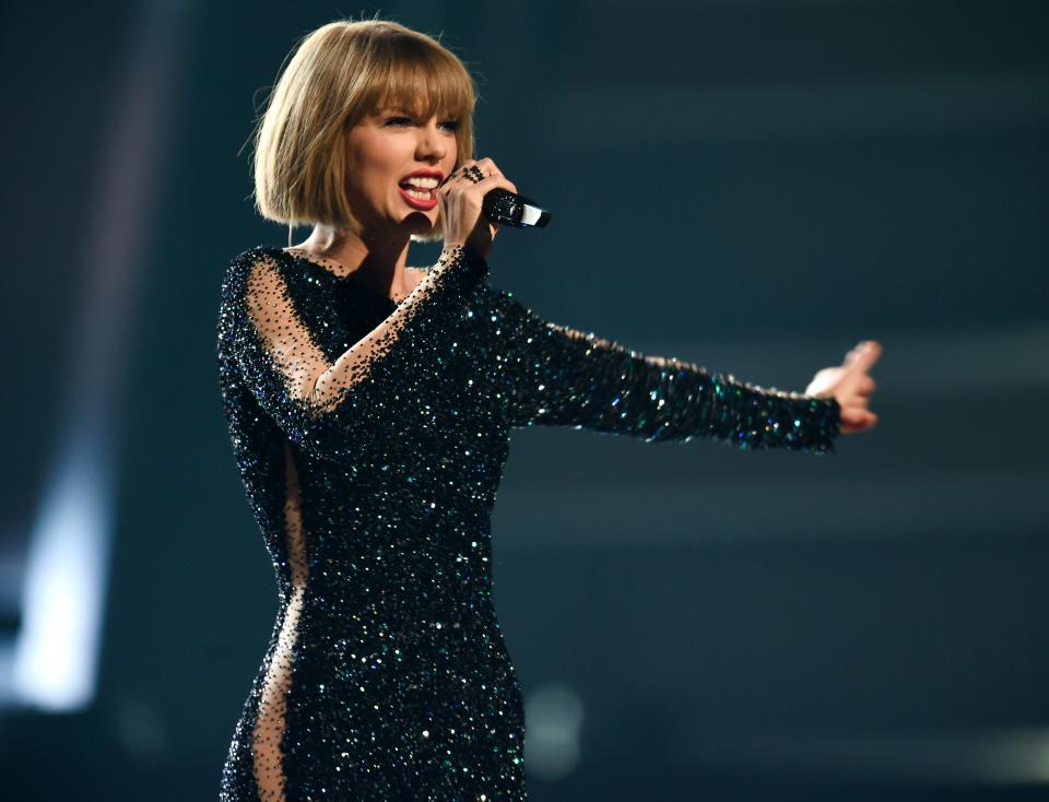 Taylor Swift performs during the 58th Grammy Awards at the Staples Center in Los Angeles.