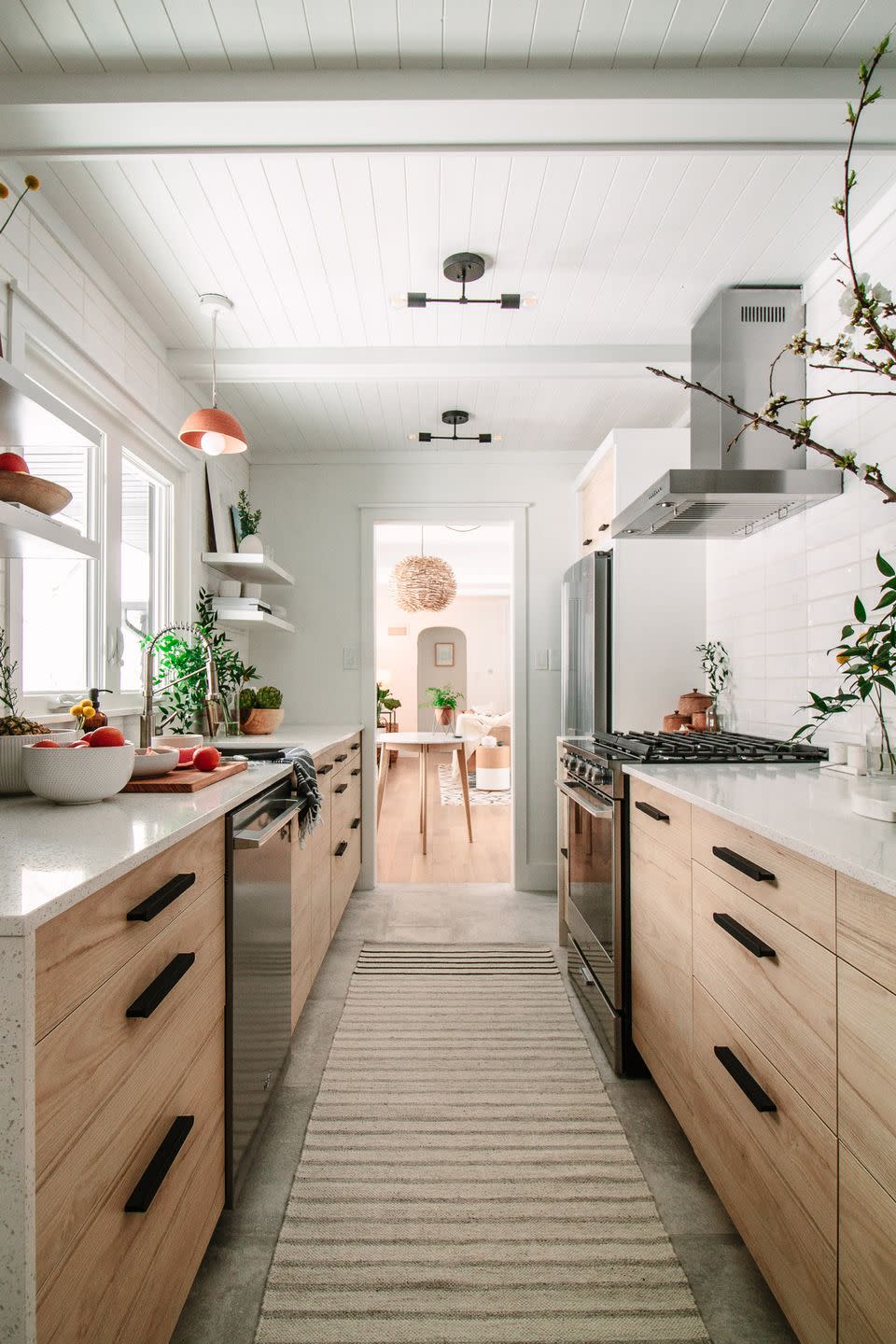 White and Wood Galley Kitchen