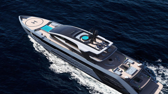 A Waterfall Links This New 255-Foot Superyacht's Glass-Bottomed