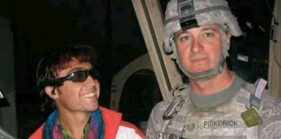 Former Afghan interpreter Syed Mortaza Wafa is seen in a file photo with U.S. Air Force Master Sergeant David Piscorick (now Retired), who is still working a year after the last American forces left Afghanistan to get Wafa out of the country to safety. / Credit: Courtesy of Syed Mortaza Wafa