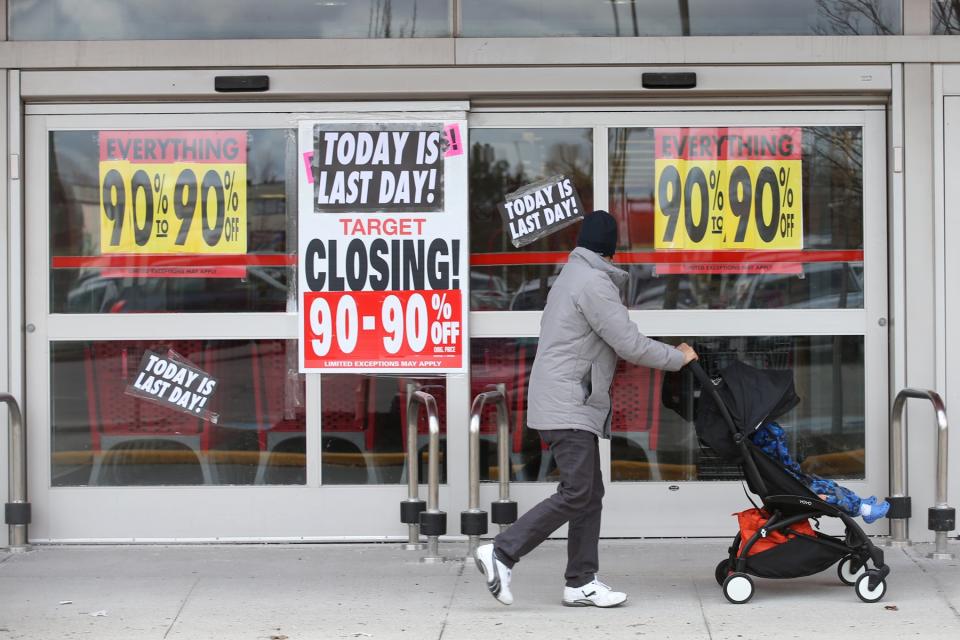 TORONTO, ON - MARCH 30:  Exterior pictures of shoppers entering and exiting the first Target store that will close for good at the end of business today  at Centrepoint Mall at Yonge St and Steeles        (Vince Talotta/Toronto Star via Getty Images)