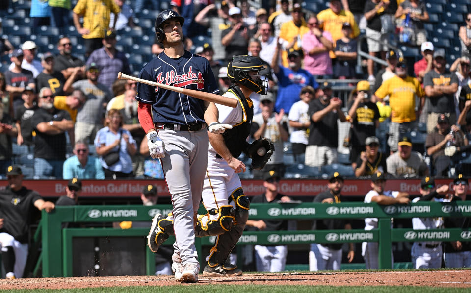 勇士Matt Olson敲出本季第40轟，與天使大谷翔平並列聯盟全壘打王。(Photo by Justin Berl/Getty Images)