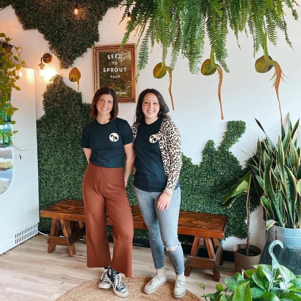 Seed to Sprout owners Cara Pescatore (left) and Alex Mazzucca are shown inside their Avon restaurant in 2021.