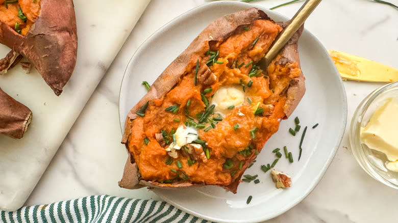 sweet potato with fork