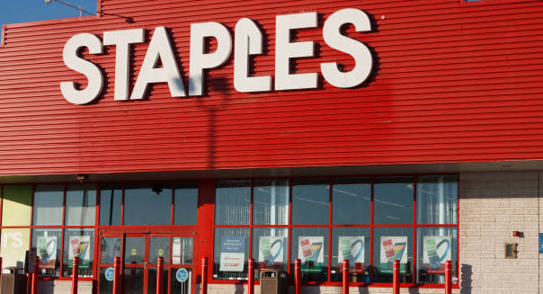 TRURO, CANADA - DECEMBER 11, 2013: Staples retail outlet. Staples is an office supply retail outlet with over 2,000 stores in 26