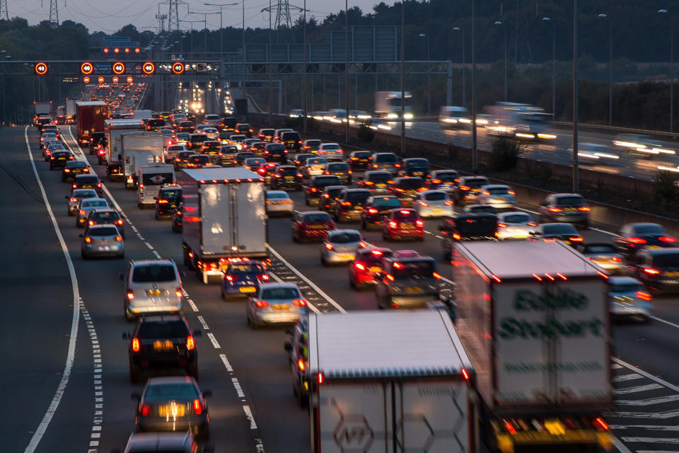 Watford: Evening traffic jam on British motorway M1.M25/M1 junction.