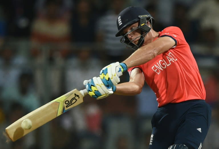 England's Jos Buttler made 30, including three sixes, before being caught by Carlos Brathwaite in the deep in Mumbai