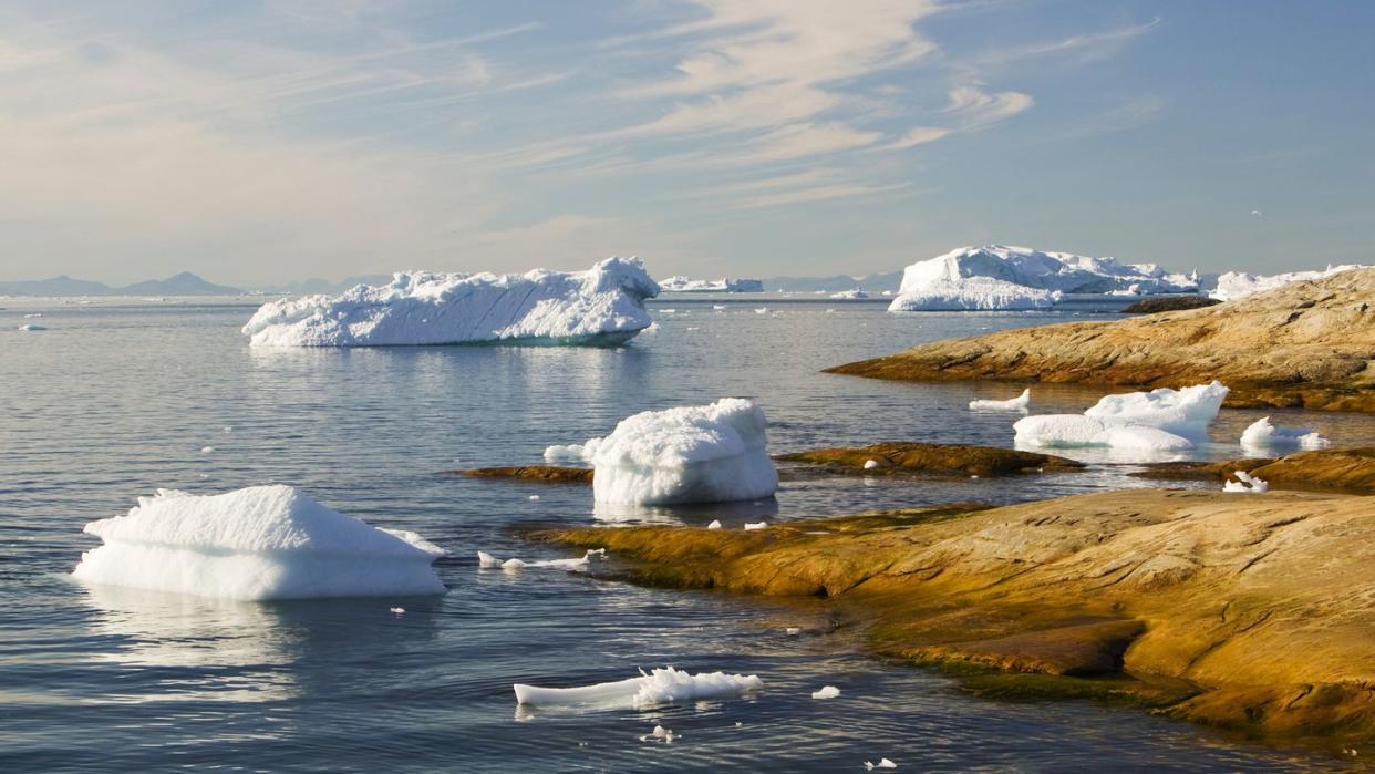 icebergs from the jacobshavn glacier or sermeq kujalleq drains 7 of the greenland ice sheet and is the largest glacier outside of antarctica it calves enough ice in one day to supply new york with water for one year it is one of the fastest moving glac